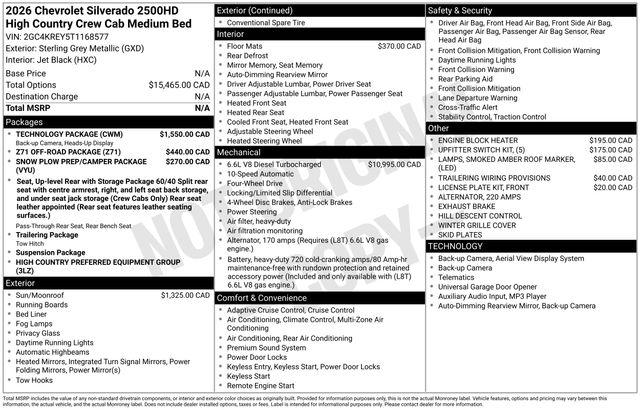 2026 Chevrolet Silverado 2500HD Crew Cab, Standard Bed, High Country, 4WD