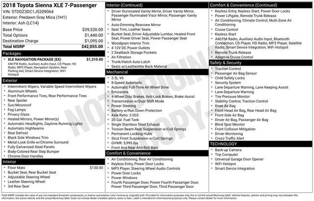 2018 Toyota Sienna XLE 7 Passenger