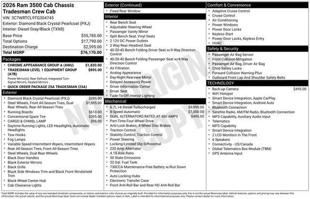 2026 RAM Ram 3500 Chassis Cab RAM 3500 TRADESMAN CREW CAB CHASSIS 4X4 60 CA