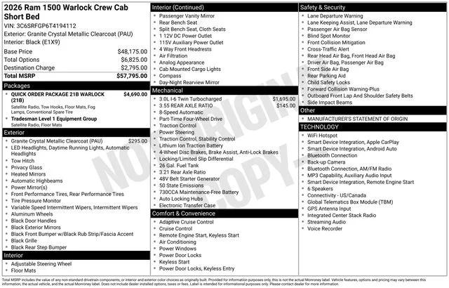 2026 RAM 1500 RAM 1500 WARLOCK CREW CAB 4X4 57 BOX