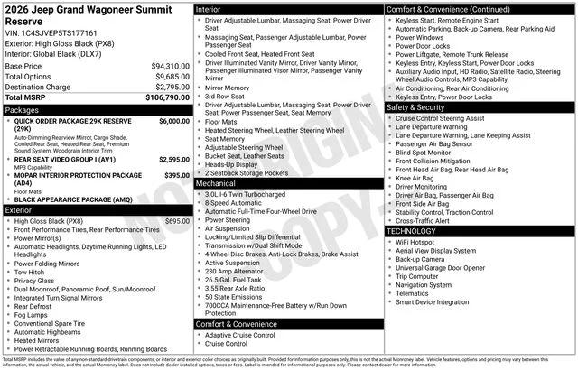2026 Wagoneer Grand Wagoneer GRAND WAGONEER SUMMIT RESERVE 4X4