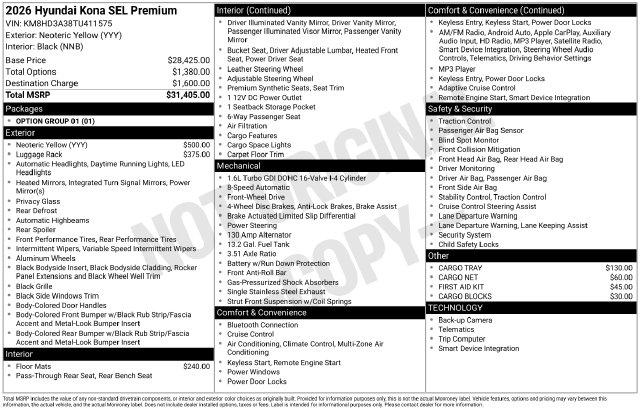 New 2026 Hyundai Kona SEL Premium For Sale in Olive Branch, MS