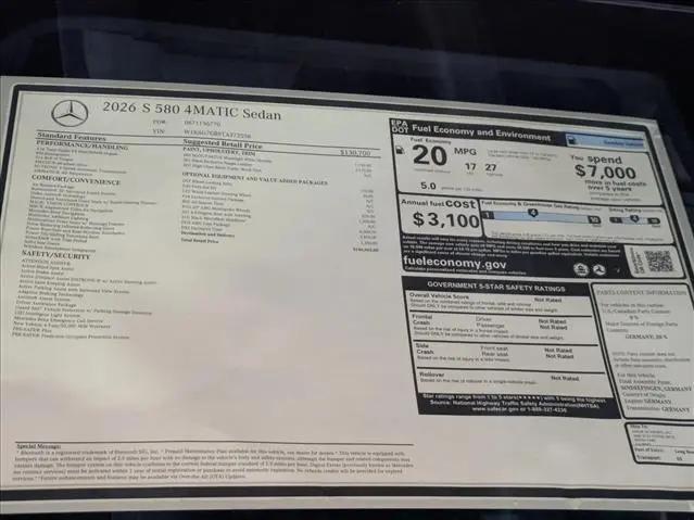 2026 Mercedes-Benz S 580 4MATIC