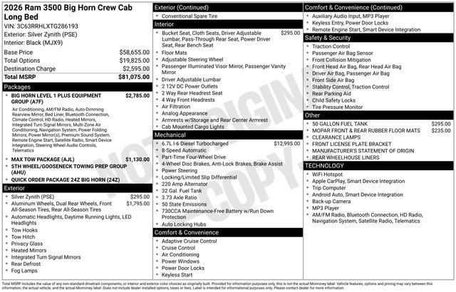 2026 Ram 3500 Big Horn Crew Cab 4x4 8' Box