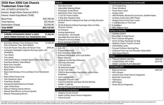 2026 RAM Ram 3500 Chassis Cab RAM 3500 TRADESMAN CREW CAB CHASSIS 4X4 60 CA