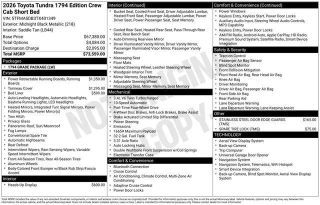 2026 Toyota Tundra 1794 Edition CrewMax 5.5' Bed