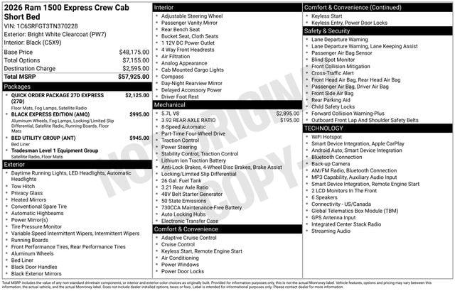 2026 RAM 1500 RAM 1500 EXPRESS CREW CAB 4X4 57 BOX