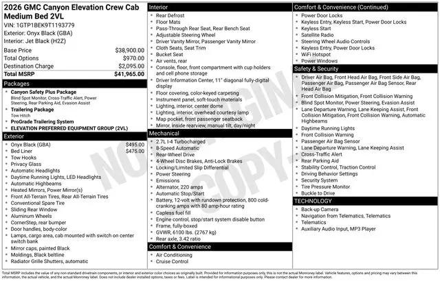 2026 GMC Canyon Elevation, RWD