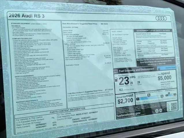 2026 Audi RS 3 TFSI quattro S tronic