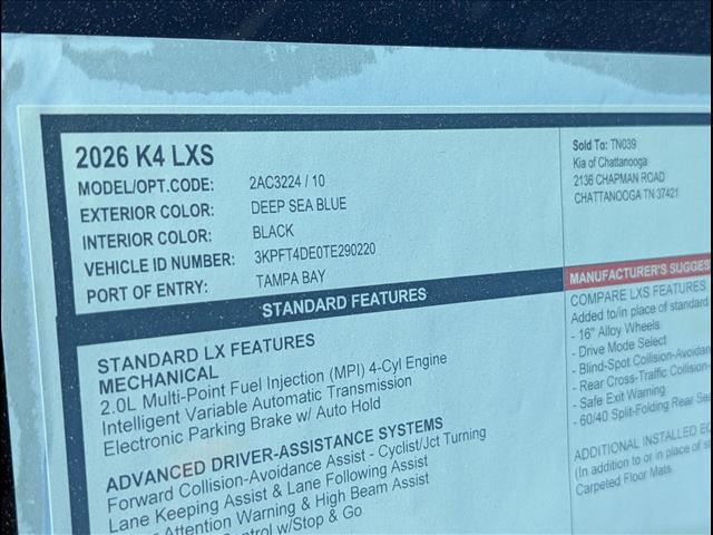 2026 Kia K4 LXS