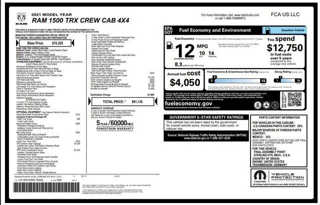 2021 Ram 1500 TRX Crew Cab 4x4 5'7" Box