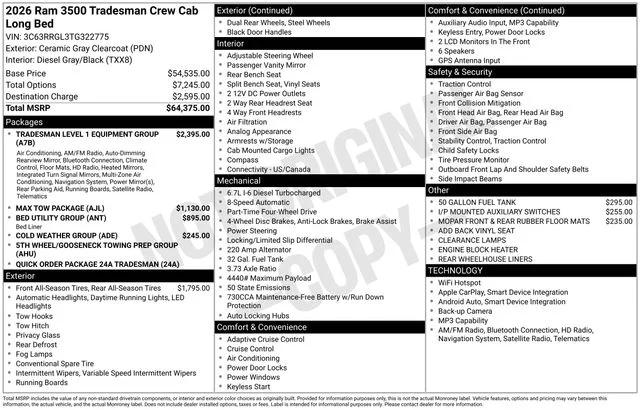 2026 RAM Ram 3500 RAM 3500 TRADESMAN CREW CAB 4X4 8 BOX