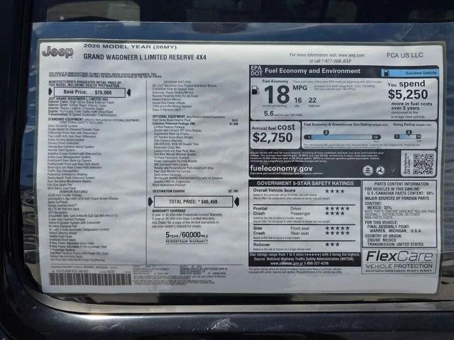 2026 Wagoneer Grand Wagoneer L GRAND WAGONEER L LIMITED RESERVE 4X4