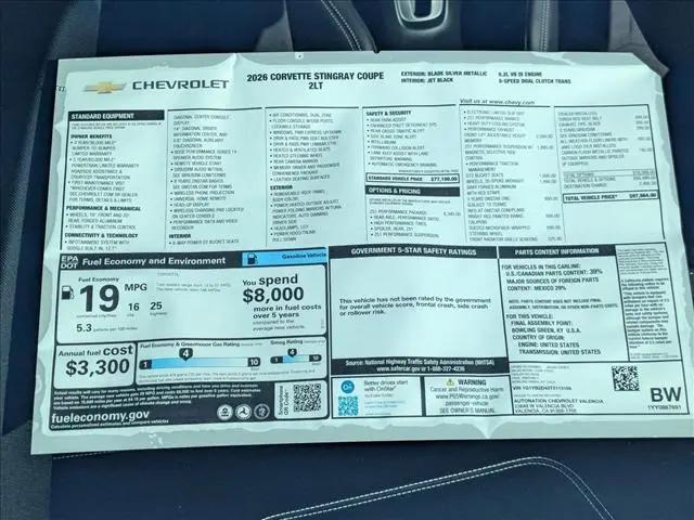 2026 Chevrolet Corvette Stingray Coupe, 2LT, RWD