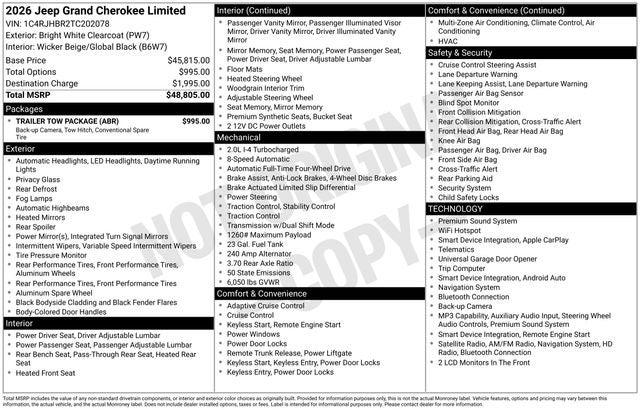 2026 Jeep Grand Cherokee GRAND CHEROKEE LIMITED 4X4