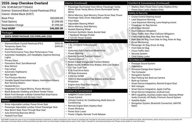 2026 Jeep Cherokee Overland 4x4