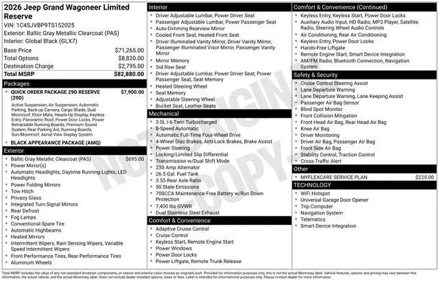 2026 Jeep Grand Wagoneer Limited Reserve 4x4