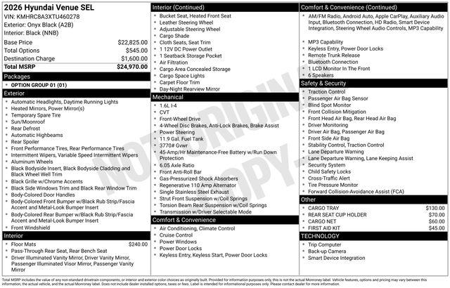 New 2026 Hyundai Venue SEL For Sale in Olive Branch, MS