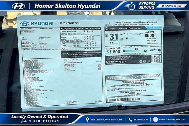New 2026 Hyundai Venue SEL For Sale in Olive Branch, MS