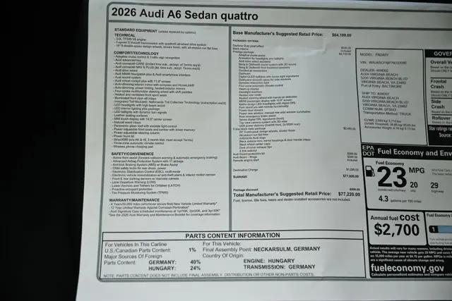 2026 Audi A6 Prestige quattro S tronic