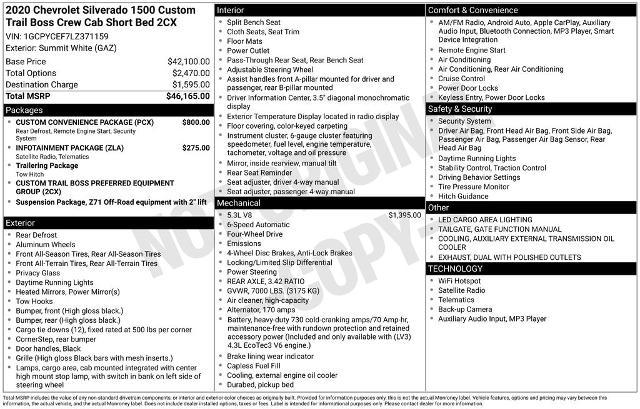 2020 Chevrolet Silverado 1500 4WD Crew Cab Short Bed Custom Trail Boss