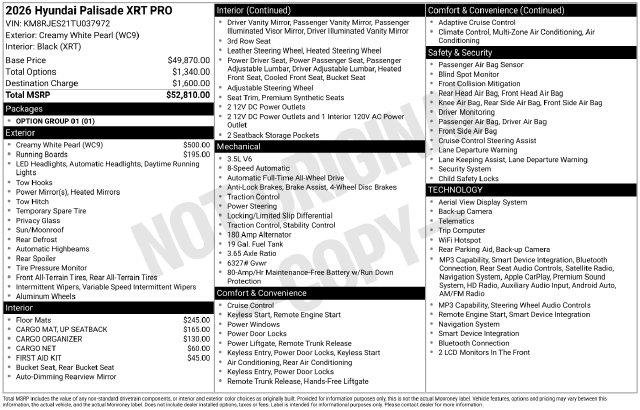 New 2026 Hyundai Palisade XRT Pro For Sale in Olive Branch, MS