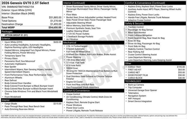 2026 Genesis GV70 2.5T Select