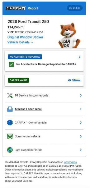 2020 Ford Transit Cargo Van w/LWB