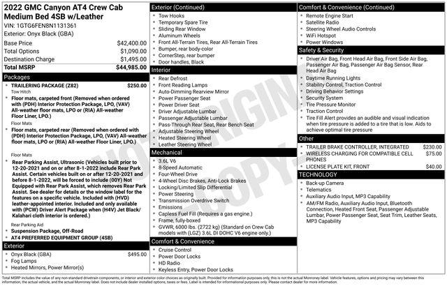 2022 GMC Canyon 4WD Crew Cab Short Box AT4 - Leather