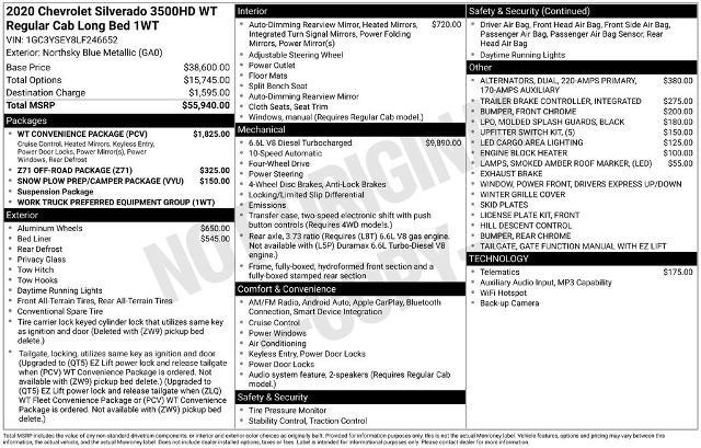 2020 Chevrolet Silverado 3500HD 4WD Regular Cab Long Bed WT