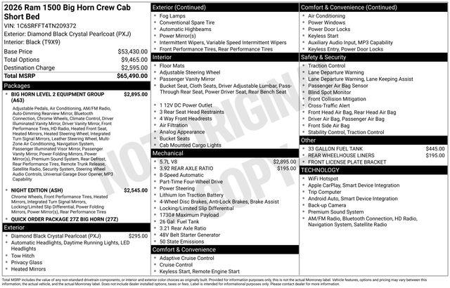 2026 RAM Ram 1500 RAM 1500 BIG HORN CREW CAB 4X4 57 BOX