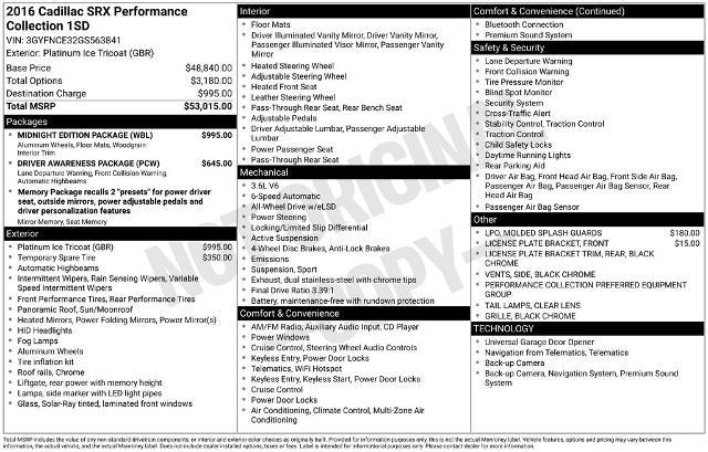 2016 Cadillac SRX Performance Collection