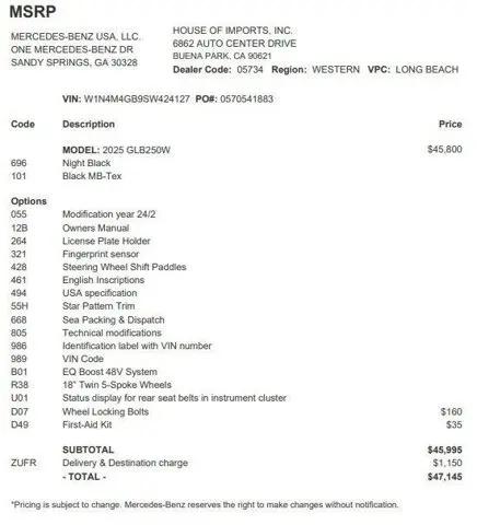 2025 Mercedes-Benz GLB GLB 250