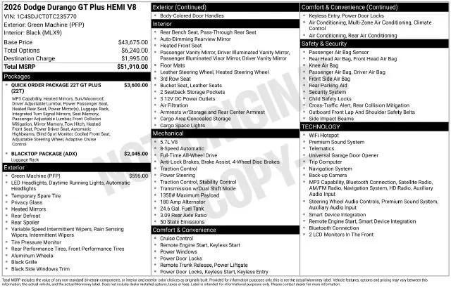 2026 Dodge Durango GT Plus AWD HEMI V8