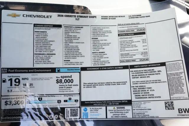 2026 Chevrolet Corvette Stingray Coupe, 1LT, RWD