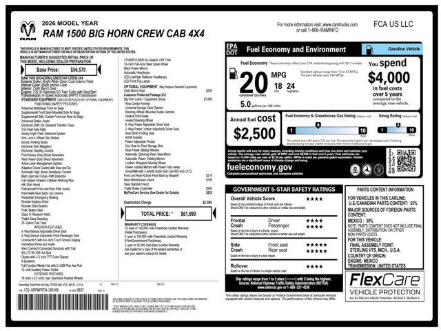2026 Ram 1500 Big Horn Crew Cab 4x4 64 Box