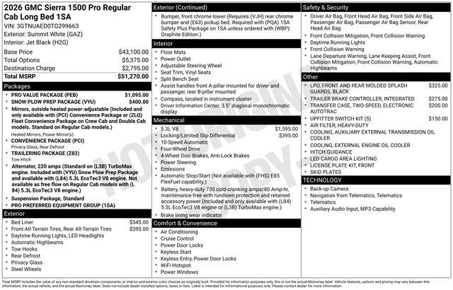 2026 GMC Sierra 1500 Regular Cab, Long Bed, Pro, 4WD