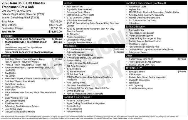 2026 RAM Ram 3500 Chassis Cab RAM 3500 TRADESMAN CREW CAB CHASSIS 4X4 60 CA