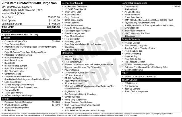2023 Ram ProMaster Cargo Van High Roof 159" WB EXT