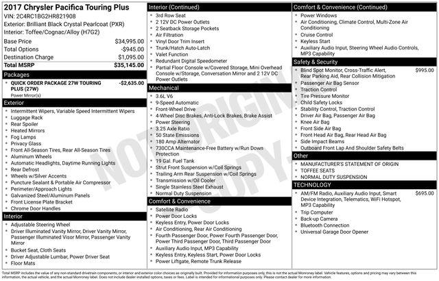 Used 2017 Chrysler Pacifica Touring Plus For Sale in Millington, TN
