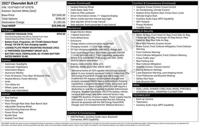 2027 Chevrolet Bolt LT FWD