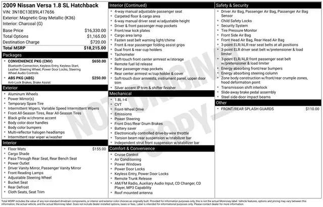 2009 Nissan Versa 1.8SL