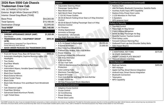 2026 RAM Ram 5500 Chassis Cab RAM 5500 TRADESMAN CHASSIS CREW CAB 4X4 84 CA