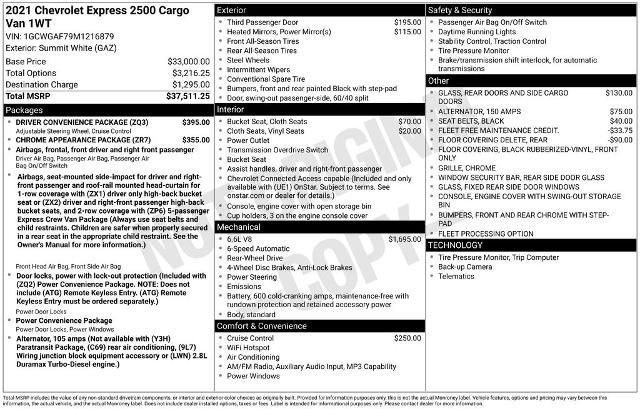 2021 Chevrolet Express Cargo Van RWD 2500 Regular Wheelbase WT