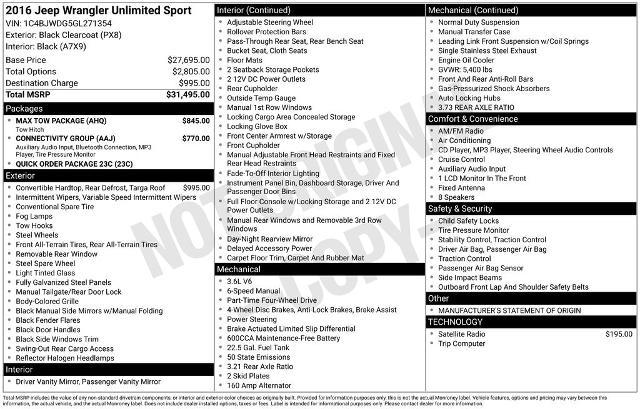 2016 Jeep Wrangler Unlimited Sport