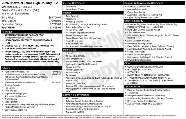 2026 Chevrolet Tahoe 4WD High Country