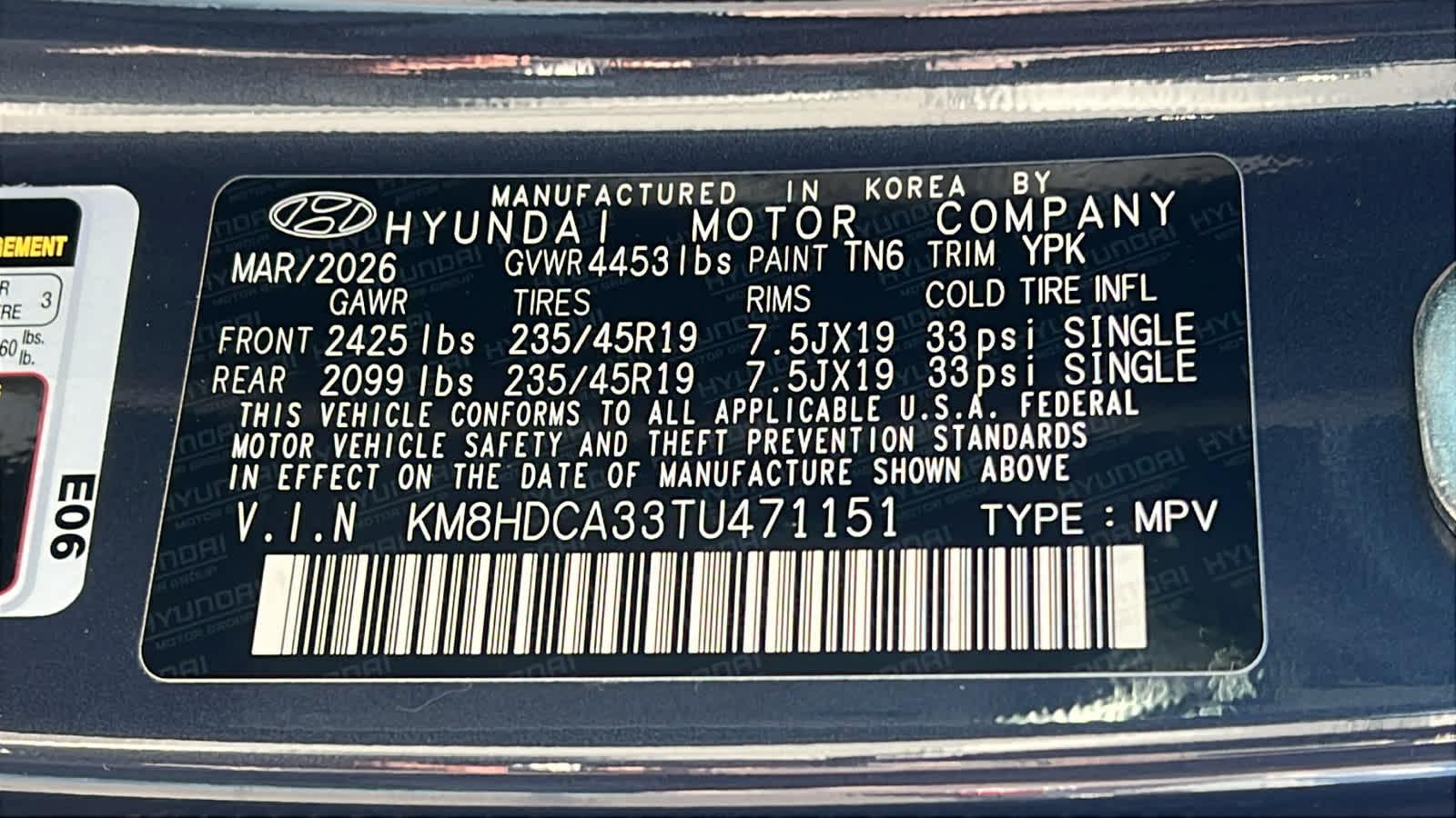 New 2026 Denim Blue Pearl Hyundai SEL Premium AWD image 60