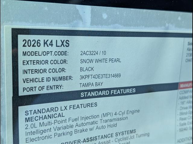 2026 Kia K4 LXS
