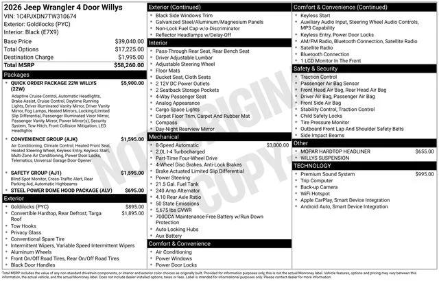 2026 Jeep Wrangler WRANGLER 4-DOOR WILLYS 2026 Jeep Wrangler WRANGLER 4-DOOR WILLYS