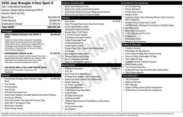 2026 Jeep Wrangler WRANGLER 4-DOOR SPORT S 2026 Jeep Wrangler WRANGLER 4-DOOR SPORT S